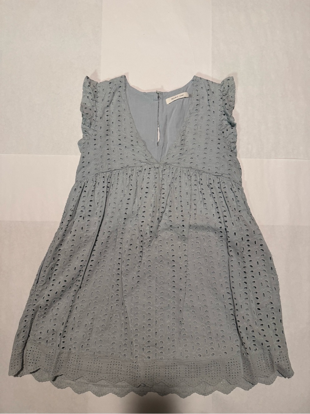 Mustard Seed Light Blue Eyelet V-Neck Flutter Sleeve Tunic